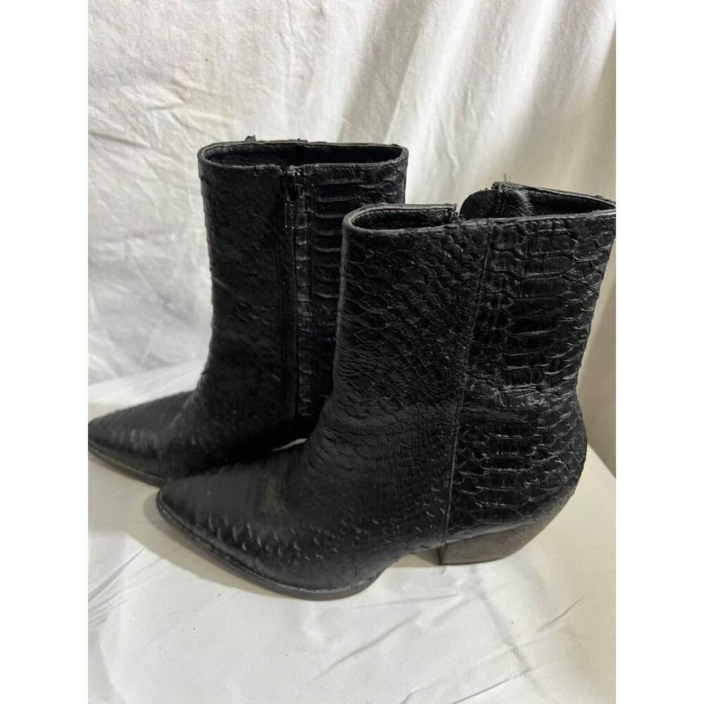Matisse Black Croc-Embossed Pointed Toe Ankle Boots
